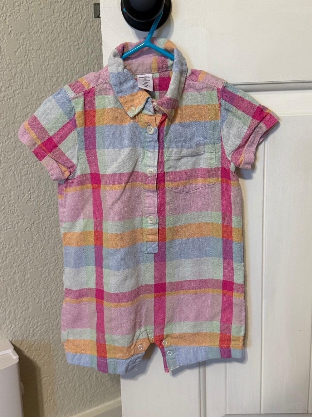 Nordstrom Pastel Plaid Short-Sleeve Romper in Pink, Blue, Yellow (NWOT)